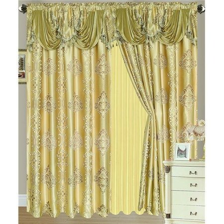 RT DESIGNERS COLLECTION RT Designers Collection PNR05331 Rosetta Jacquard 54 x 84 in. Single Curtain Panel with Attached 18 in. Valance; Gold PNR05331